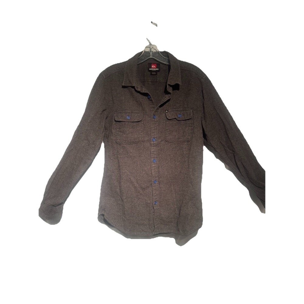 Quicksilver~Men's Size Med Gray Blue Button-Up Shirt Long Sleeve Cotton Skater